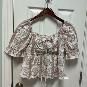 Urban Romantics Eyelet Crochet Feminine Cropped Top SZ M Boho